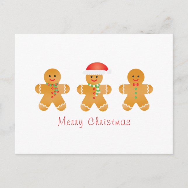 Carte Postale Joyeux Noël Hommes en Pain d'Épice Chapeau de Père (Devant)