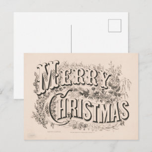 Carte Postale Joyeux Noël, impression vintage Currier & Ives