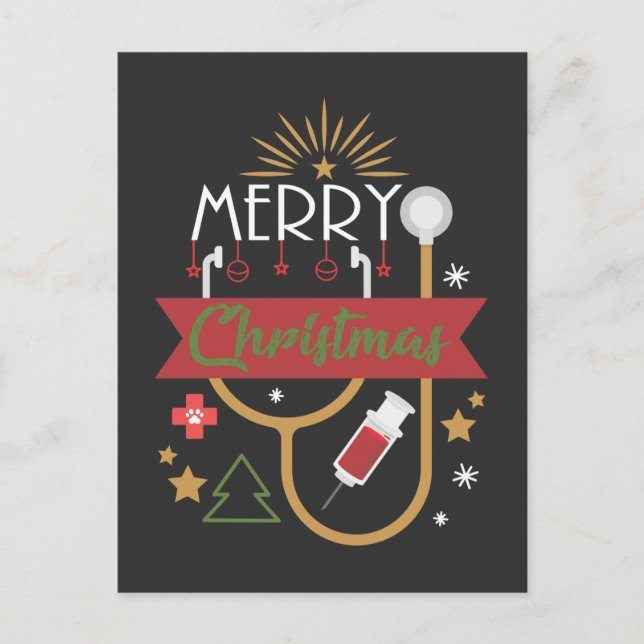 Carte Postale Joyeux Noël Infirmière Médicale Docteur Stethoscop (Devant)