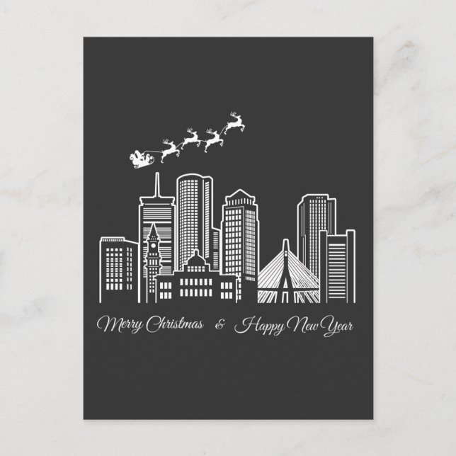Carte Postale Joyeux Noël Joyeux Nouvel An Boston Massachusett (Devant)