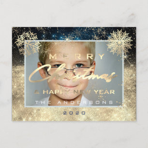 Carte Postale Joyeux Noël Joyeux Nouvel An Gold Snow Photo Tea