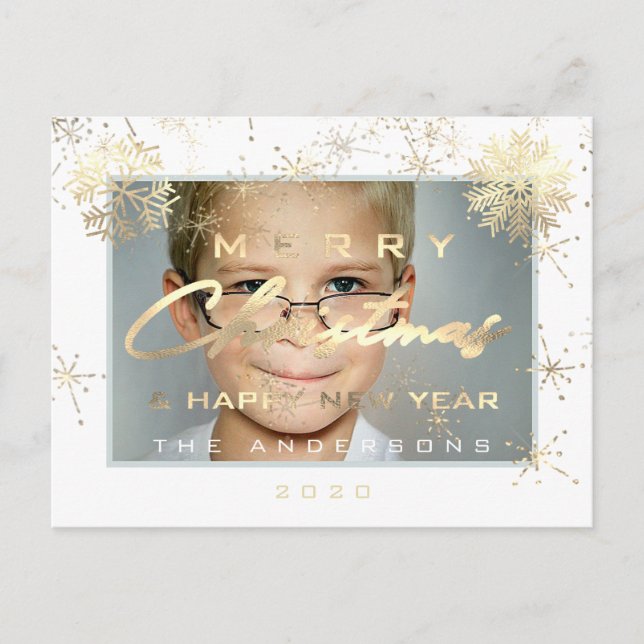 Carte Postale Joyeux Noël Joyeux Nouvel An Gold Snow Photo VIP (Devant)