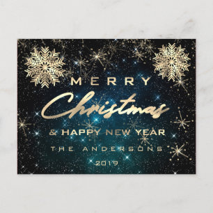 Carte Postale Joyeux Noël Joyeux Nouvel An Neige Gold Sky Turquo