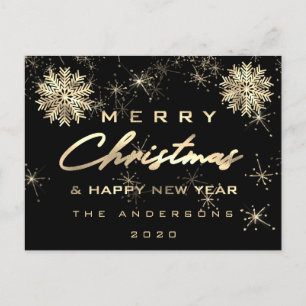 Carte Postale Joyeux Noël Joyeux Nouvel An Or Neige Noir