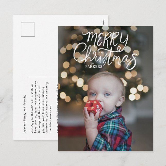 Carte postale Joyeux Noël Lettre main décontractée (Devant / Derrière)