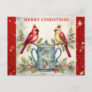 Carte Postale Joyeux Noël mignon Aquarelle Cardinal