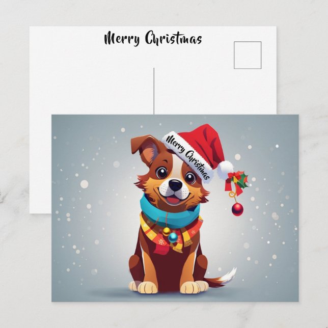 Carte Postale Joyeux Noël mignon décoré Chien de Noël (Devant / Derrière)