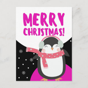 Carte Postale Joyeux Noël mignon Dessin de Pingouin