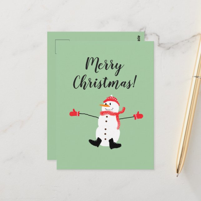 Carte Postale Joyeux Noël mignon Snowman Frosty (Devant/Arrière en situation)