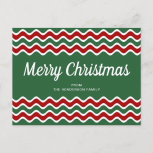 Carte Postale Joyeux Noël Mignon Vert Rayures Vagues Rouges