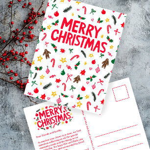 Carte Postale JOYEUX NOËL Mignonne Doodle Whimsical PERSONNALISÉ