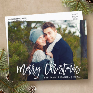 Carte Postale Joyeux Noël Moderne Brush Script Photo