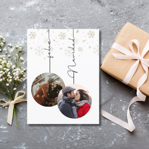 Carte Postale Joyeux Noël Moderne Feliz Navidad Photo & Flocons