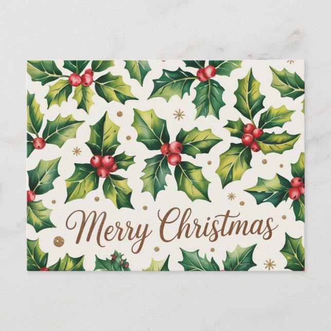 Carte Postale Joyeux Noël moderne Holly et Berries (Devant)