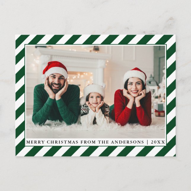 Carte Postale Joyeux Noël moderne Photo Green Stripes (Devant)
