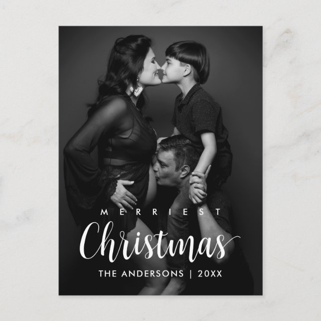 Carte Postale Joyeux Noël Moderne Rustique Photo de Famille  (Devant)