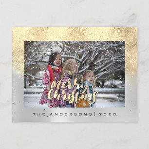 Carte Postale Joyeux Noël Neige Gris Or Aqua Parties scintillant