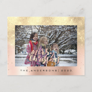 Carte Postale Joyeux Noël Neige Rose Gold Photo Parties scintill