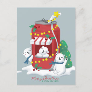 Carte Postale Joyeux Noël : Ours Polaire & Pâtes De Soda
