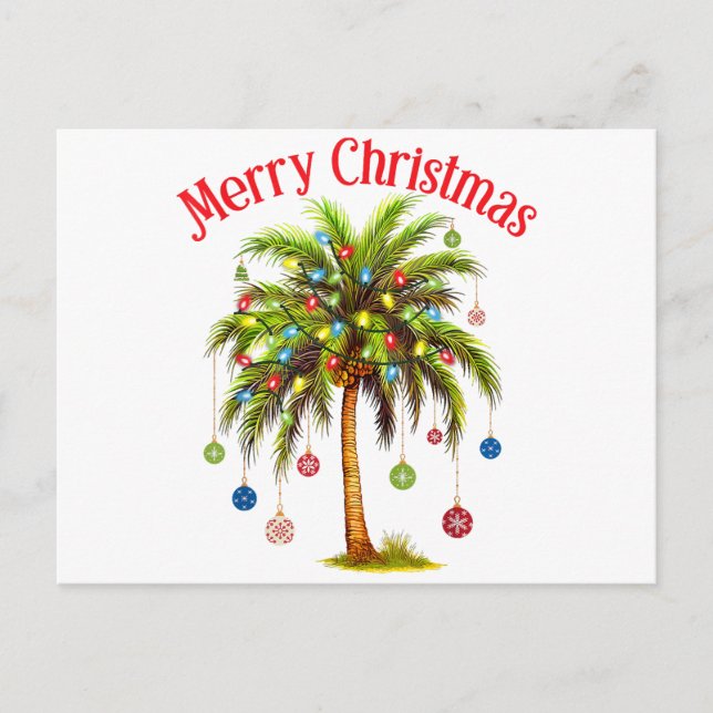 Carte Postale Joyeux Noël Palm Tree Light Hawaiian Tropical (Devant)