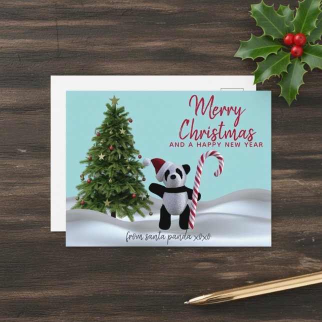 Carte postale Joyeux Noël Panda Holiday (Send Santa Panda Christmas Postcard to your family and friends this holiday season)
