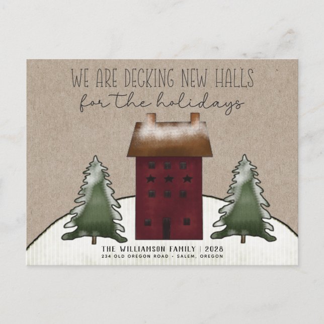 Carte Postale Joyeux Noël Pays Saltbox Arbres Nouveau Accueil (Devant)