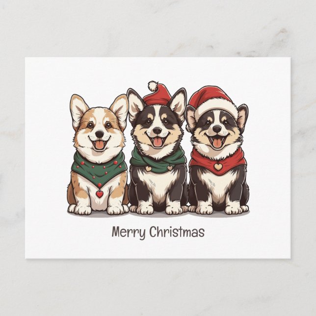 Carte Postale Joyeux Noël Pembroke Welsh Corgi Chiens (Devant)