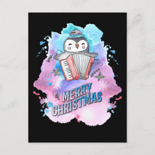 Carte Postale Joyeux Noël Penguin Cadeau Accordion Penguin