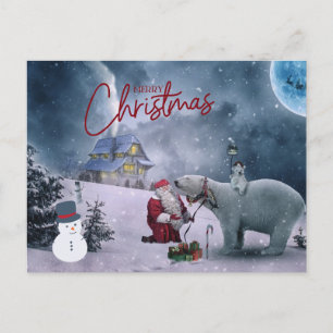 Carte Postale Joyeux Noël Père Noël et ours polaire