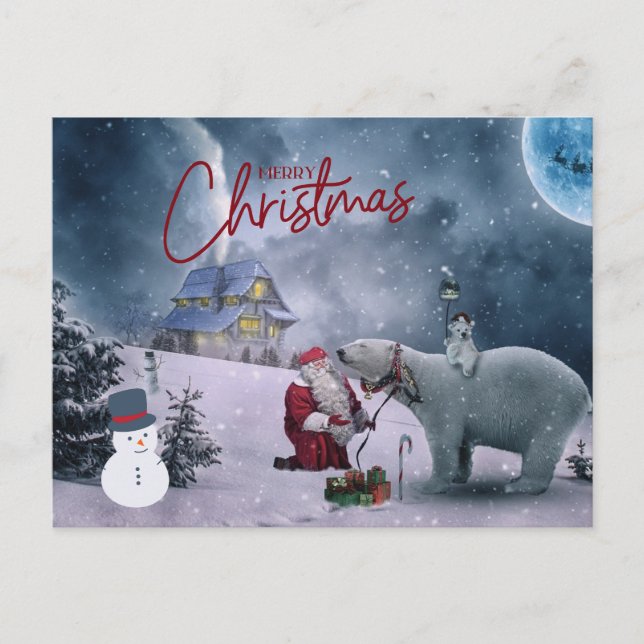 Carte Postale Joyeux Noël Père Noël et ours polaire (Devant)