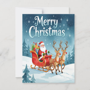 Carte Postale Joyeux Noël Père Noël Et Rennes