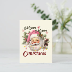 Carte Postale Joyeux Noël - Père Noël rose