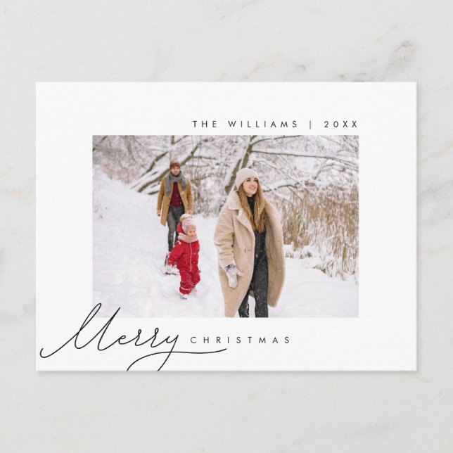 Carte Postale Joyeux Noël, Photo de famille, Écriture minimalist (Devant)