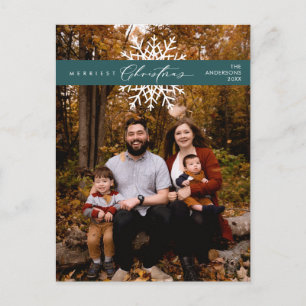 Carte Postale Joyeux Noël Photo de famille, Flocons de neige