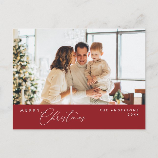 Carte Postale Joyeux Noël Photo de famille, Rouge foncé (Devant)