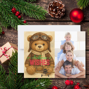 Carte Postale Joyeux Noël Photo de vacances amusant Ourson Pilot