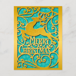 Carte Postale Joyeux Noël Renne Silhouettes Flocon de Neige