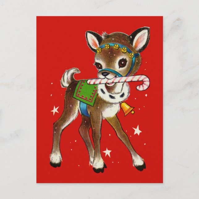 Carte Postale Joyeux Noël | Retro Reindeer Sucre de canne (Devant)