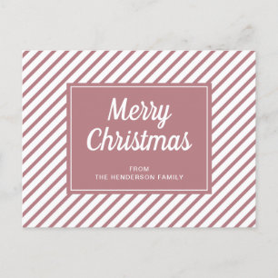 Carte Postale Joyeux Noël Rose Poussiéreux Rose Rayures Blanches