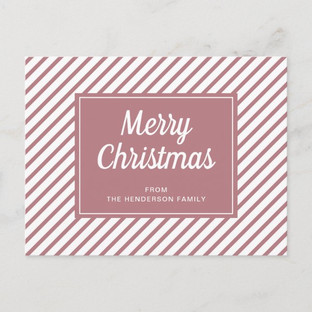 Carte Postale Joyeux Noël Rose Poussiéreux Rose Rayures Blanches (Devant)