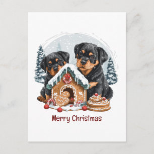 Carte Postale Joyeux Noël Rottweiler Chiens en pain d'épices Mai