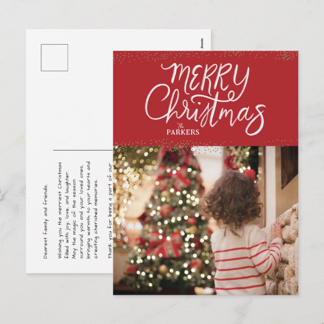 Carte postale Joyeux Noël Rouge (Devant / Derrière)