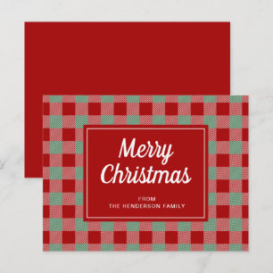 Carte Postale Joyeux Noël Rouge Buffalo Plaid Motif