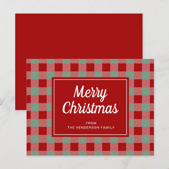 Carte Postale Joyeux Noël Rouge Buffalo Plaid Motif (Devant / Derrière)