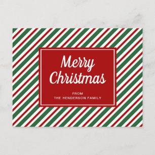 Carte Postale Joyeux Noël Rouge Et Vert Rayé