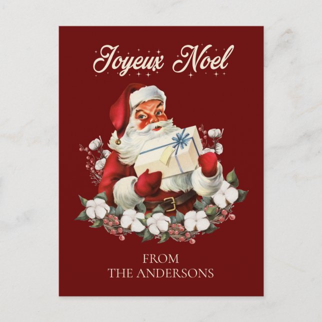 Carte Postale Joyeux Noel Rouge Noël Vintage Père Noël (Devant)
