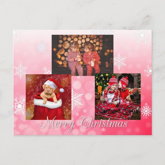 Carte Postale Joyeux Noël Rouge Photo personnalisée (Devant)