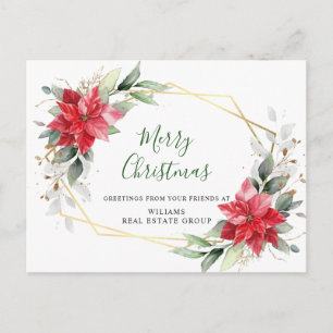 Carte Postale Joyeux Noël Rouge Poinsettia Salutation d'entrepri