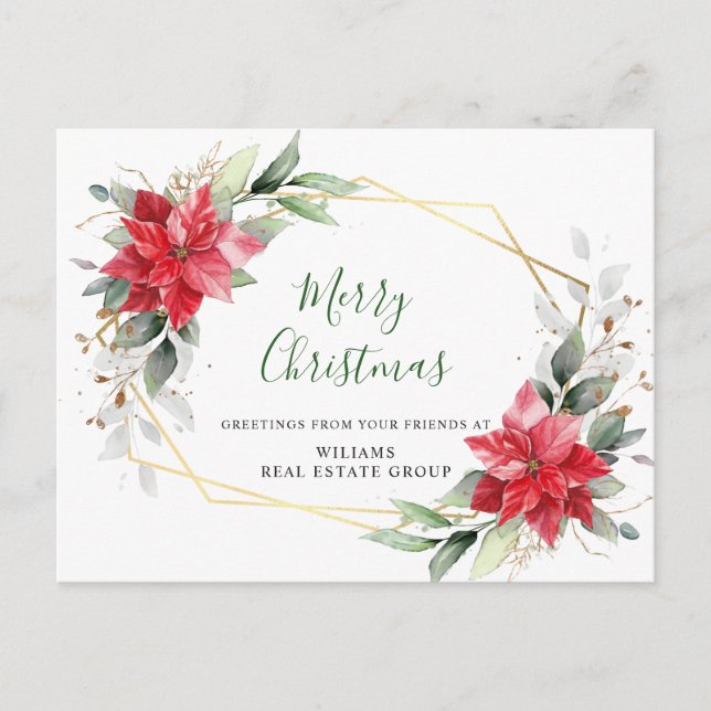 Carte Postale Joyeux Noël Rouge Poinsettia Salutation d'entrepri (Devant)