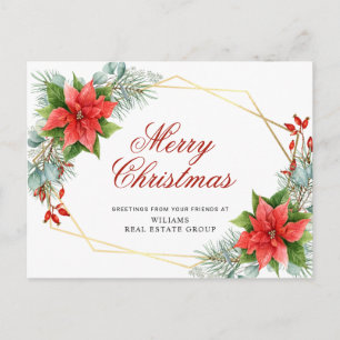 Carte Postale Joyeux Noël Rouge Poinsettia Salutation d'entrepri